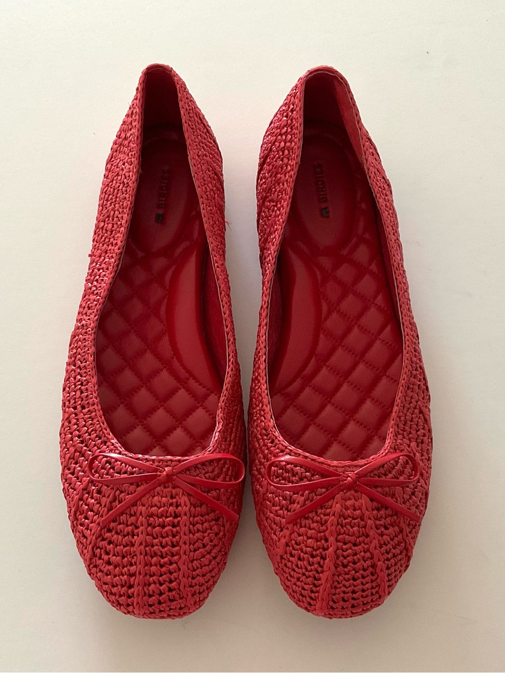 BIRDIES Raffia Ballet Bow Flats in Red Size 10 LIKE NEW